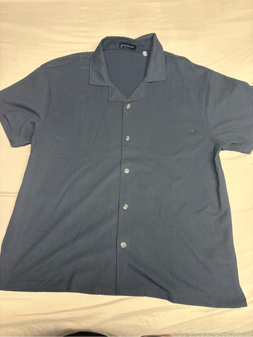 Elie Tahari Men's Navy Textured Short-Sleeve Button-Down Shirt